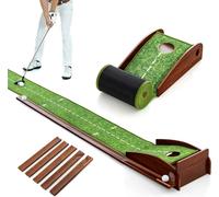 COSTWAY Tapis de golf putting, tapis de golf 1 trou, tapis de practice auto retour avec 3 balles de golf & gazon synthétique, putting trainer indoor outdor pour débutants, professionnels