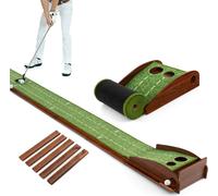 COSTWAY Tapis de golf putting, tapis de golf avec 2 trous, tapis de practice de retour de voiture avec 3 balles de golf & gazon synthétique, putting trainer indoor outdor pour débutants, professionnel