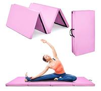 COSTWAY Tapis de Gymnastique Epais 240x116x5CM, Matelas d'Entrainement Pliable en Mousse et PU Détachable avec 2 Poignées, pour Gymnastes Entraînements Sportifs Yoga, Rose