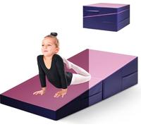 COSTWAY Tapis de gymnastique incliné 2 en 1, tapis de gymnastique avec poignée, enfants pour la maison, gym, 150 x 75 x 36 cm