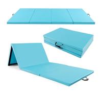 COSTWAY Tapis de Gymnastique Pliable à 4 Plis Epais, Matelas d'Entrainement en Mousse et PU avec Poignées Attaches Auto-agrippantes, pour Gymnastes Entraînements Yoga 300x117x5CM (Bleu Clair)
