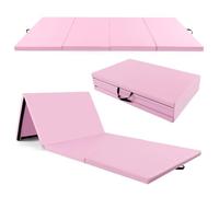 COSTWAY Tapis de Gymnastique Pliable à 4 Plis Epais, Matelas d'Entrainement en Mousse et PU avec Poignées Attaches Auto-agrippantes, pour Gymnastes Entraînements Yoga 300x117x5CM (Rose)