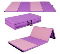 COSTWAY Tapis de Gymnastique Pliable Doux 240 x 116 x 5 CM, Matelas d'Entrainement en Mousse et PU Détachable avec Poignées Fermetures Auto-agrippantes, pour Gymnastes Yoga (Violet et Rose)