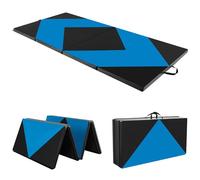 COSTWAY Tapis de Gymnastique Pliable Epais 240x117x5CM, Matelas d'Entrainement en Mousse et PU avec Poignées, pour Gymnastes Entraînements Sportifs Yoga (Bleu et Noir)