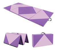 COSTWAY Tapis de Gymnastique Pliable Epais 240x117x5CM, Matelas d'Entrainement en Mousse et PU avec Poignées, pour Gymnastes Entraînements Sportifs Yoga (Violet)