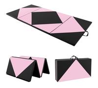 COSTWAY Tapis de Gymnastique Pliable Epais 240x117x5CM, Matelas d'Entrainement en Mousse et PU avec Poignées, pour Yoga Gymnastes Entraînements Sportifs (Rose Clair et Noir)