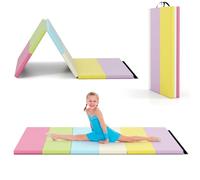 COSTWAY Tapis de Gymnastique Pliable Epais à 3 Panneaux 180 x 120 x 4 cm, Matelas d'Entrainement Léger en Mousse et PU avec Poignées de Transport, pour Gymnastes Entraînements Yoga (Macarons)