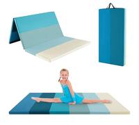 COSTWAY Tapis de Gymnastique Pliable Epais à 3 Panneaux, Matelas d'Entrainement Léger en Mousse et PU avec Poignées de Transport, pour Gymnastes Entraînements Yoga (Bleu)
