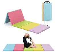 COSTWAY Tapis de Gymnastique Pliable Epais à 5 Panneaux 201 x 75 x 3 cm, Matelas d'Entrainement Léger en Mousse et PU avec Poignées de Transport, pour Gymnastes Entraînements Yoga (Macarons)