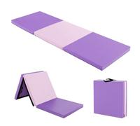 COSTWAY Tapis de Gymnastique Pliable Epais, Matelas d'Entrainement en Mousse et PU avec Poignées, pour Gymnastes Entraînements Sportifs Yoga, 180x60x5CM (Violet et Rose)