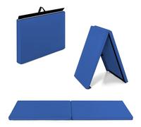 COSTWAY Tapis de Gymnastique Pliable Epais, Matelas d'Entrainement en Mousse et PU avec Poignées, pour Gymnastes Entraînements Yoga, 180x60x3,8CM (Bleu)