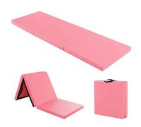 COSTWAY Tapis de Gymnastique Pliable Epais, Matelas d'Entrainement en Mousse et PU avec Poignées, pour Gymnastes Entraînements Sportifs Yoga, 180x60x5CM (Clair Rose)