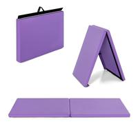 COSTWAY Tapis de Gymnastique Pliable Epais, Matelas d'Entrainement en Mousse et PU avec Poignées, pour Gymnastes Entraînements Yoga, 180x60x3,8CM (Violet)