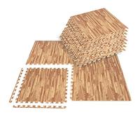 COSTWAY Tapis de Protection Sol en Mousse EVA avec Grain de Bois 12 PCS, Tapis de Sol Puzzle Imprimés Épais pour Maison, Tapis de Sport Fitness Antidérapant 61x61cm, 4,5m², Naturel