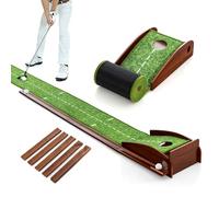COSTWAY Tapis de Putting Entraînement Golf de 274 cm, Golf Putting Piste de Retour Automatique de Balle avec 1 Trou Ligne Directrice, 3 Balles de Golf pour Intérieur/Extérieur