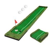 COSTWAY Tapis de Putting Entraînement Golf de 300 cm, Golf Putting Gazon Artificiel avec 3 Balles de Golf et 2 Tailles de Trou pour Fête, Tapis d'Entraînement pour Intérieur/Extérieur