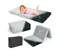 COSTWAY Tapis de Sieste Pliable en 3 Parties pour Enfants, Matelas de Sol Phosphorescent avec Sac de Rangement, Housse Amovible