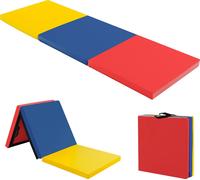 COSTWAY Tapis d'exercice pliable 3 fois Tapis de gymnastique portable en 3 parties avec 2 poignées, Taille compacte, Remplissage EPE de haute qualité, Fermeture velcro sur 3 côtés