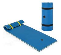 COSTWAY Tapis Flottant en Mousse XPE Capacité Portante 100 KG, Matelas Flottant avec Oreiller Enroulé avec Attache Élastique de 1,52M, pour Mer Piscine Lac, 220 x 90 CM (Bleu)