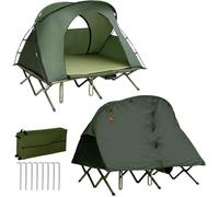 COSTWAY Tente Camping Surélevée en 600D Tissu Oxford - Matelas Auto-gonflant, Sac Transport à Roulettes, Double Toit, Étanche Vert