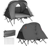 COSTWAY Tente Camping Surélevée en 600D Tissu Oxford - Matelas Auto-gonflant, Sac Transport à Roulettes, Double Toit, Étanche, Gris