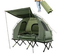 CostwayTente de Camping 5 en 1 avec Lit 2 Places Lit de Camping Pliant avec Matelas Pneumatique Oreiller Sac de Couchage Tente Surélevée Étanche