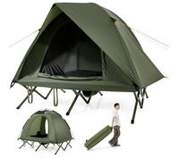 COSTWAY Tente de Camping Pliable pour 2 Personnes avec Lit Couchage Surélevé Sac Portable à Roues 2 Portes en Maille et Toit