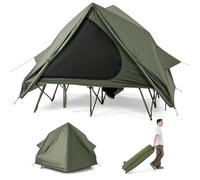COSTWAY Tente de Camping Pliable pour 2 Personnes, Tente Dôme avec Double Toit Imperméable Abri Escamotable Lit de Couchage Surélevé Sac à roulettes Portable, 2 Portes et Fenêtres en Filet
