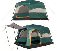 COSTWAY Tente de camping pour 4-6 personnes, tente tunnel avec auvent, paroi de séparation à 2 compartiments et sac de transport