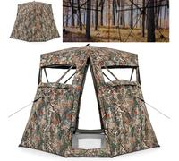 COSTWAY Tente de chasse pour 2-3 personnes, tente de camouflage transparente à 360°, abri de chasse pliable avec sac de transport & 4 petits côtés extensibles