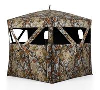 COSTWAY Tente de Chasse pour 4 Personnes, Store de Camouflage avec Fenêtres Porte Entièrement Ouvrante Panneaux de Sécurité Amovibles Sac de Transport, Abri Pop-up Portable pour Camping Chasse