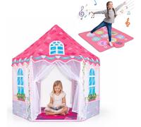 COSTWAY Tente de Jeu Enfant Hexagone avec Tapis de Danse, Rose, avec Tapis | Château de Princesse, Tissu Lavable, Cabane Enfant Intérieur, Coin Lecture Câlin et Repos, 3 Ans+