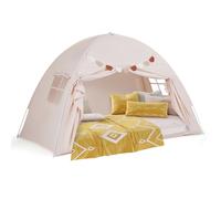 COSTWAY Tente de Lit Enfant avec 2 Fenêtres et Drapeaux, Tente de Jeux Enfant en Tissu Brossé Lavable en Machine, Cabane Intérieure pour Garçons et Filles de 3 Ans+, 201x100x122cm (Beige)