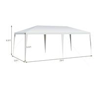 COSTWAY Tente de réception 3 m x 6 m Tente de plage imperméable avec cordes Blanc