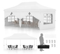COSTWAY Tente de Réception Chapiteau 3x6M-6 Parois Latérales Amovibles-Protection Solaire UPF50+,Etanche-Sac de Transport-Blanc