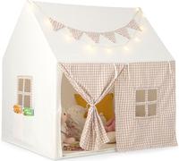 COSTWAY Tente d'intérieur pour enfants, Maison de jeu pour enfants avec tapis & lumières, Tente de jeu pour garçons & filles 3-8 ans, Beige