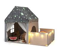 COSTWAY Tente Enfant Intérieur avec Parc & Lumières Étoilées (Gris)