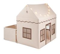 COSTWAY Tente Enfant Intérieur avec Parc & Lumières Étoilées (Marron)