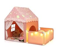 COSTWAY Tente Enfant Intérieur avec Parc & Lumières Étoilées (Rose)
