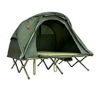 COSTWAY Tente Surélevée en Oxford 600D Respirant avec Matelas Auto-gonflant pour 2 Personnes, Tente de Camping Imperméable Double Toit Sac de Rangement Roulant pour Randonnée Camping (Vert)