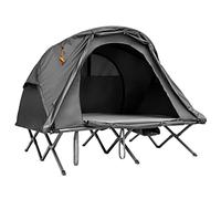 COSTWAY Tente Surélevée en Oxford 600D Respirant avec Matelas Auto-gonflant pour 2 Personnes, Tente de Camping Imperméable Double Toit Sac de Rangement Roulant pour Randonnée Camping (Gris)