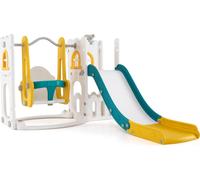 COSTWAY Toboggan pour enfants, Ensemble de toboggans 7 en 1 avec portique, balançoire, panier de basket et télescope, Aire de jeux Montessori pour enfants 1+(Jaune+Vert+Blanc)
