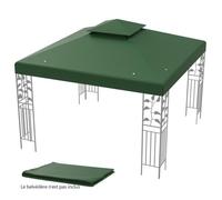 COSTWAY Toile de Rechange pour Pavillon 3m x 3m en Polyester Toile à Double Niveau Trous de Drainage Attaches Auto-agrippantes Vert