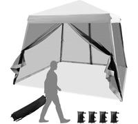 COSTWAY Tonnelle Barnum Pliant Instantané 3x3 m-Parois Latérales en Maille-Jambes Inclinées-Sac à Roulettes-Réglable en Hauteur-Gris