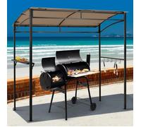 COSTWAY Tonnelle de Barbecue 216 x 134 x 211 cm-Auvent Polyester-Étagère de Service-Crochets de Rangement-Anthracite Imperméable