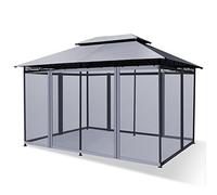 COSTWAY Tonnelle de Jardin 3,9 x 2,9M en Acier avec Rideaux Moustiquaires Amovibles et Toits Doubles, Tente de Réception pour Pique-Nique Festival Mariage (Gris)