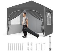 COSTWAY Tonnelle de Jardin 3x3M avec 4 Parois Latérales Amovibles, Tente de Reception Portable avec Sac à roulettes 8 Piquets 4 Ancres 4 Cordes à Vent 4 Sacs de Sable, pour Fête Mariage BBQ (Gris)