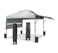 COSTWAY Tonnelle de Jardin Barnum Instantanée 3x3m avec Double Auvents 1,25x3cm Imperméable Sac à Roulettes Hauteurs Réglable Blanc