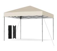 COSTWAY Tonnelle de Jardin Escamotable 295x295CM, Tente de Jardin Pliable avec Sac de Transport Portable 8 Piquets 4 Cordes à Vent Installation Facile, pour Marché Patio Camping (Beige)