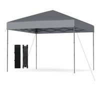 COSTWAY Tonnelle de Jardin Escamotable 295x295CM, Tente de Jardin Pliable avec Sac de Transport Portable 8 Piquets 4 Cordes à Vent Installation Facile, pour Marché Patio Camping (Gris)